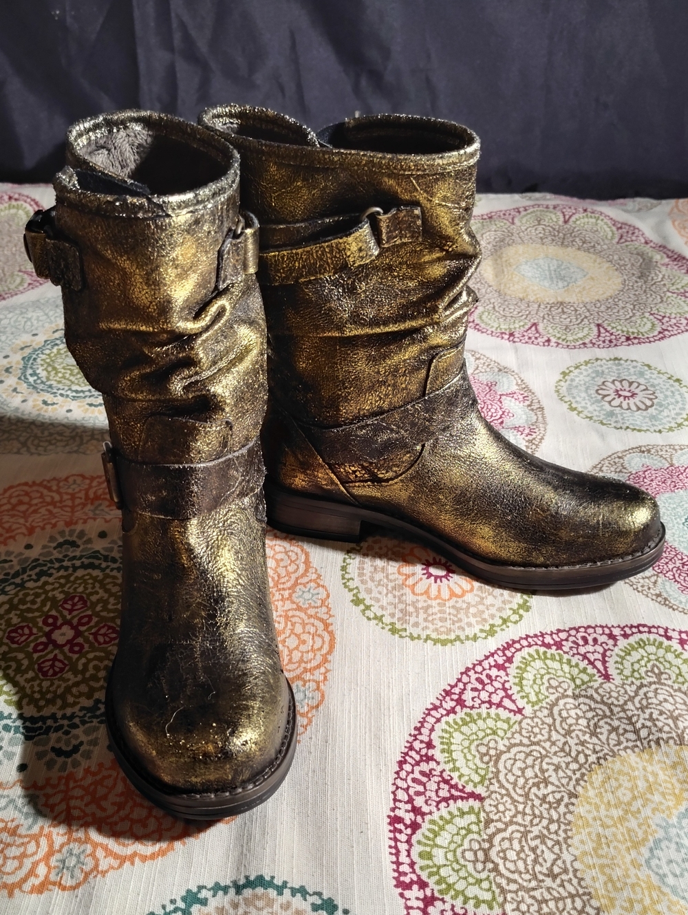 Eric Michael Laguna Gold Metallic Slouch Moto Boots - Size 35 NWOT-NBW